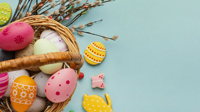 Easter eggs and basket