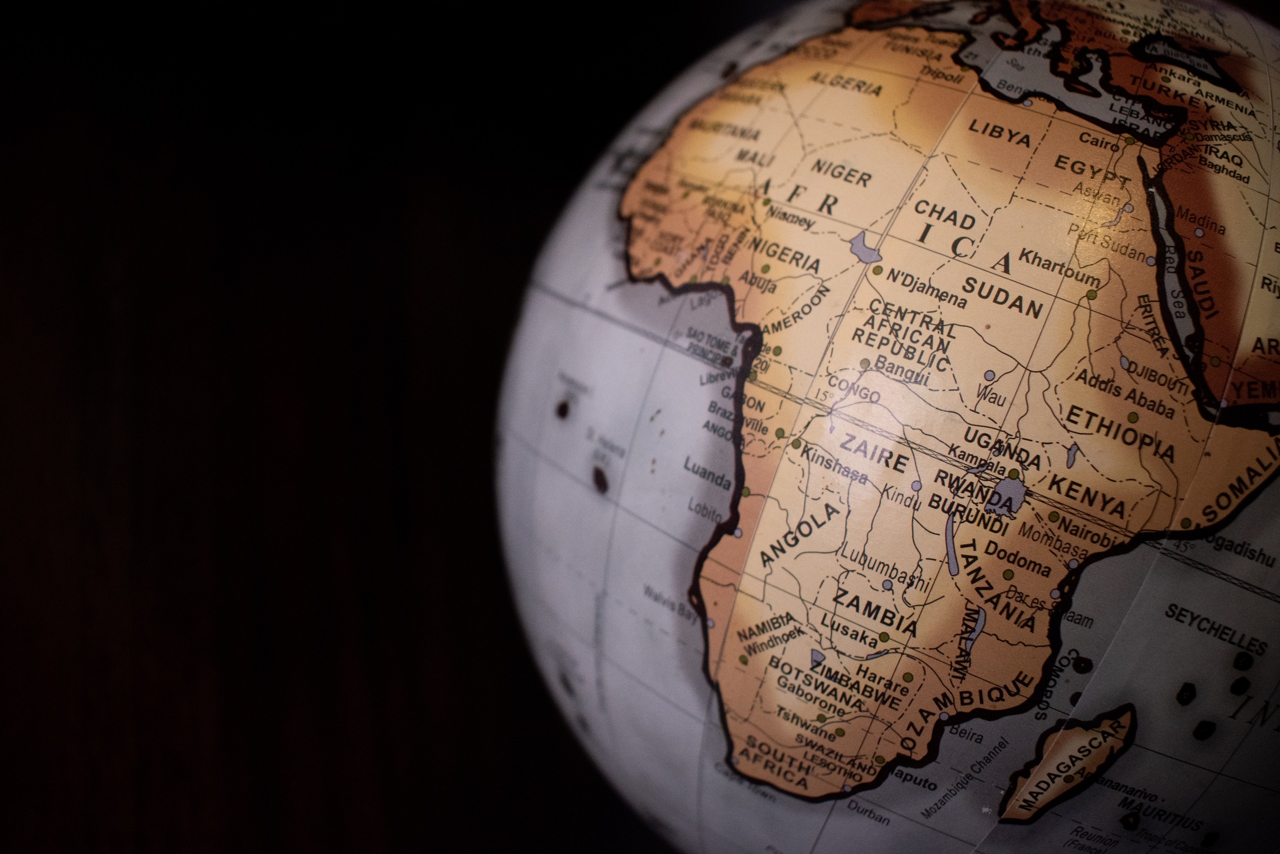 Africa on a globe