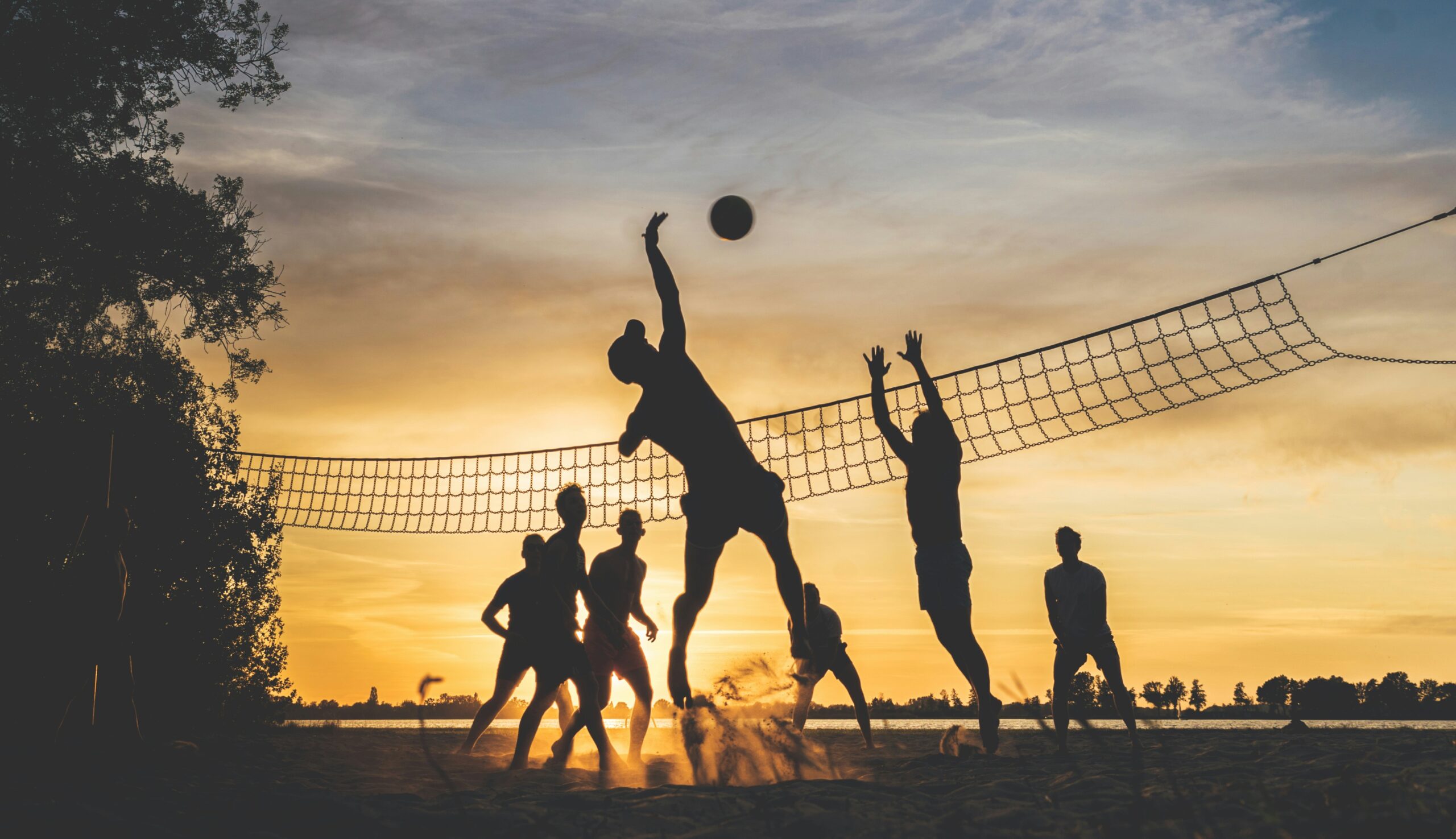 Volleyball game at dusk